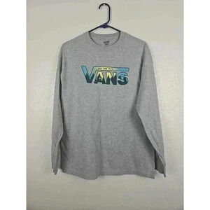 Vans Gray Long Sleeve Crew Neck Graphic Tee Shirt Medium